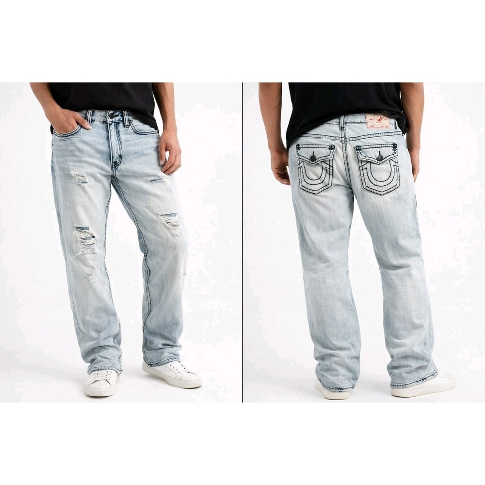 True Religion Ricky Relaxed Straight Flap Jeans Men's 40 Distressed Y2K